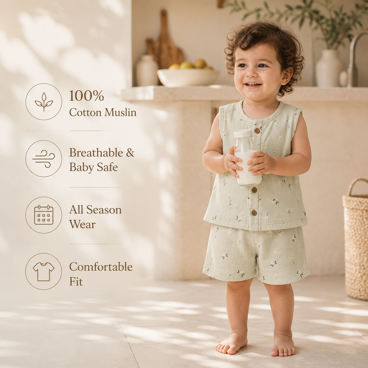 Muslin Jabla Set - Pure Sage