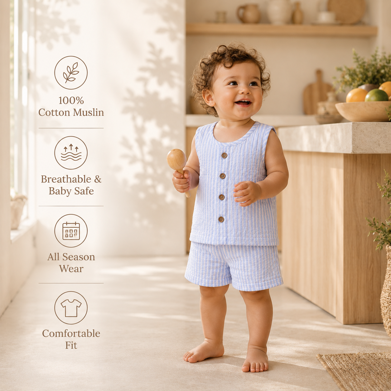 Muslin Jabla Set - Sky Striped
