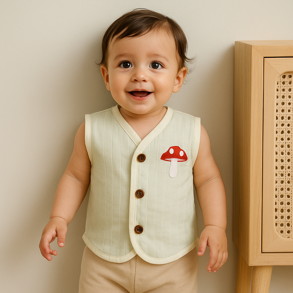 Organic Muslin Sleevless Jabla - Mushroom Mist