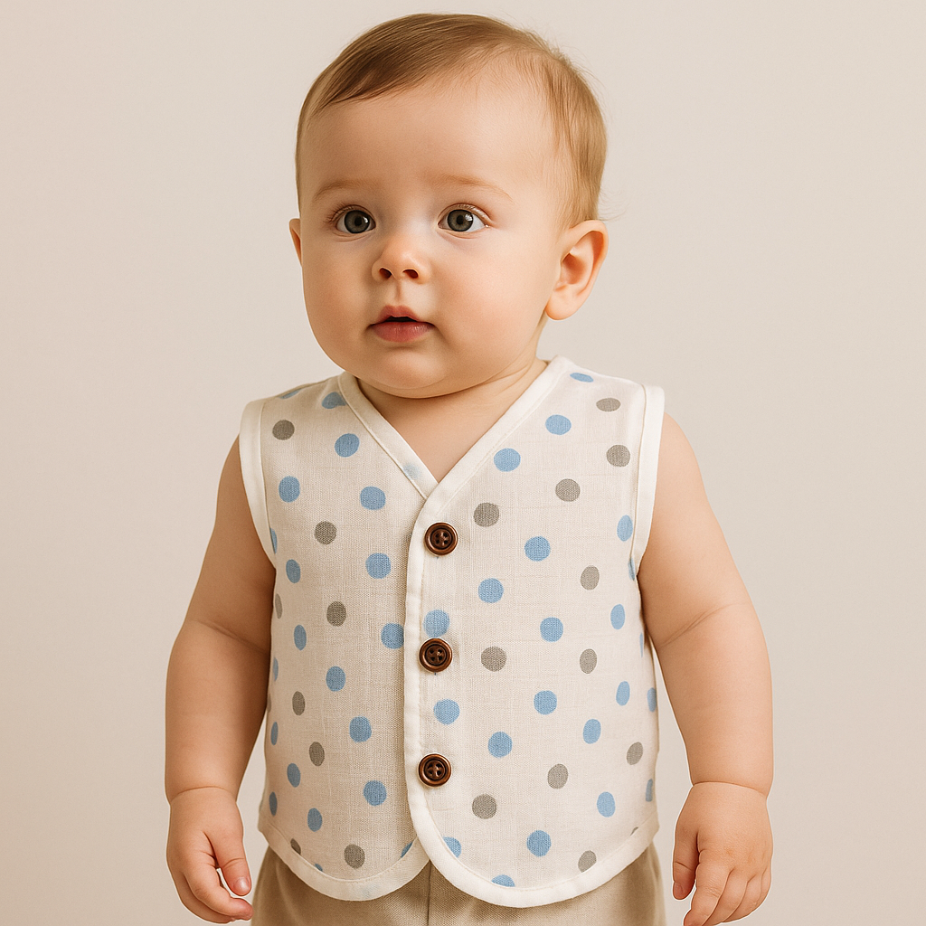 Organic Muslin Sleevless Jabla - Polka Dot
