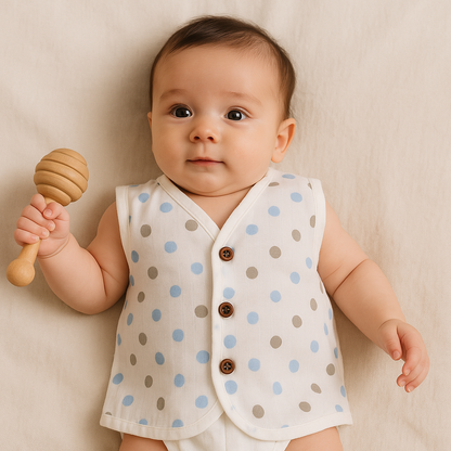 Organic Muslin Sleevless Jabla - Polka Dot