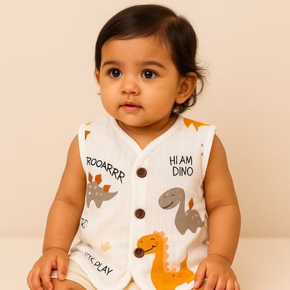 Organic Muslin Sleevless Jabla - Tiny saur