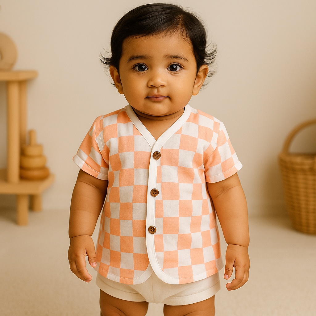 Organic Muslin Jabla - Peach Gingham