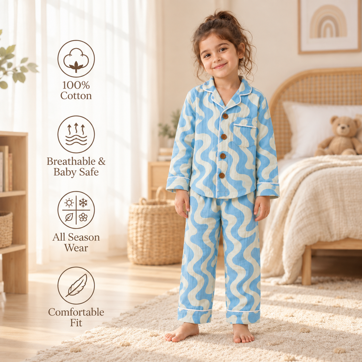 Bamboo Cotton Night Suit - Ocean Swirl