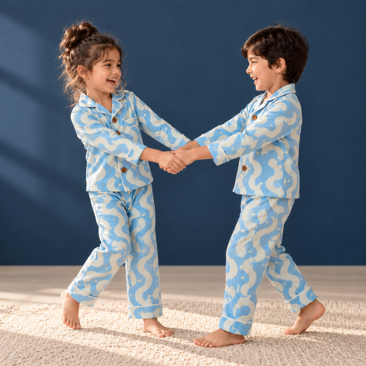 Bamboo Cotton Night Suit - Ocean Swirl