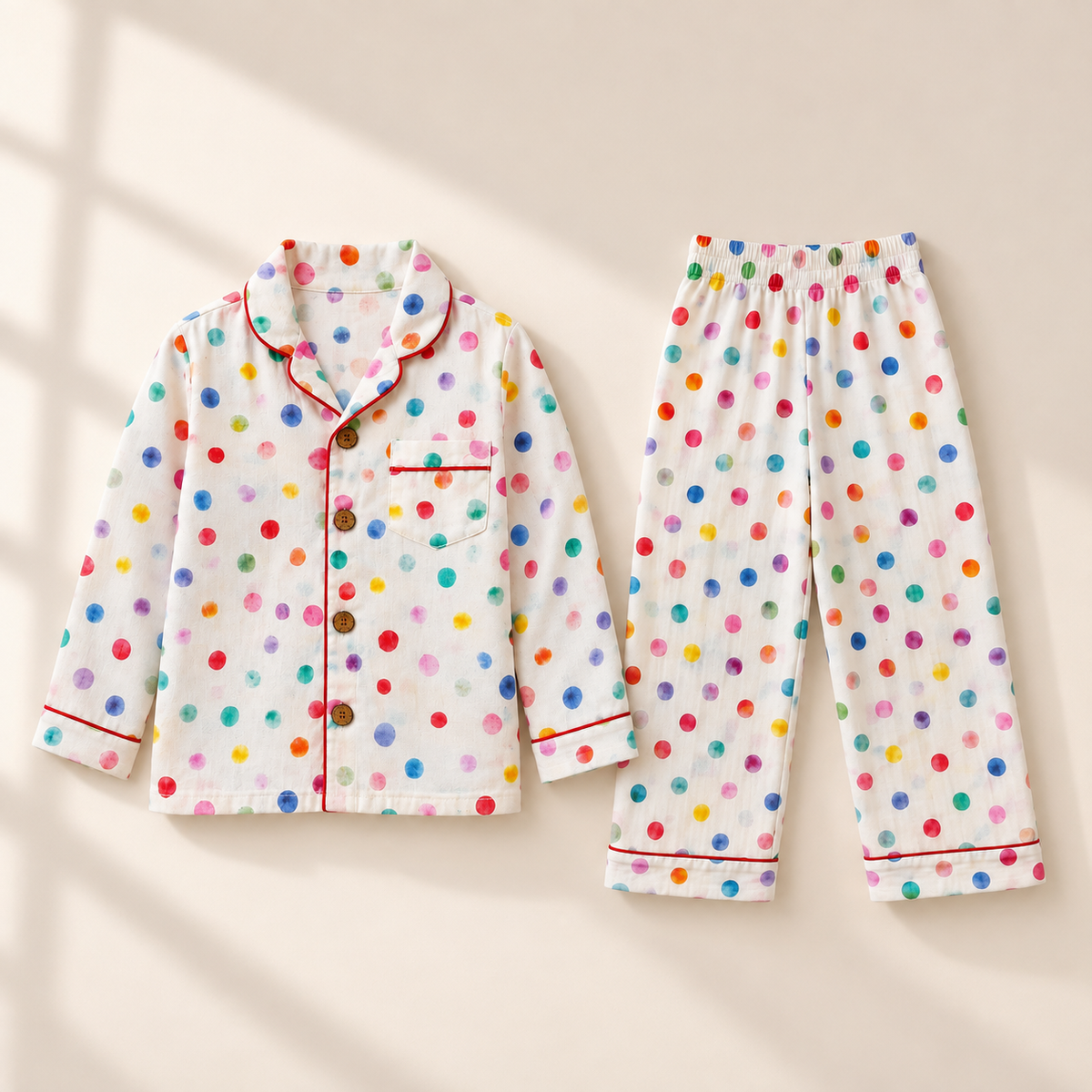 Bamboo Cotton Night Suit - Rainbow Dot