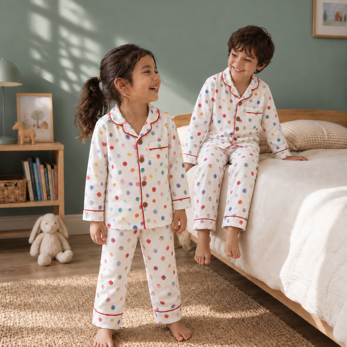 Bamboo Cotton Night Suit - Rainbow Dot