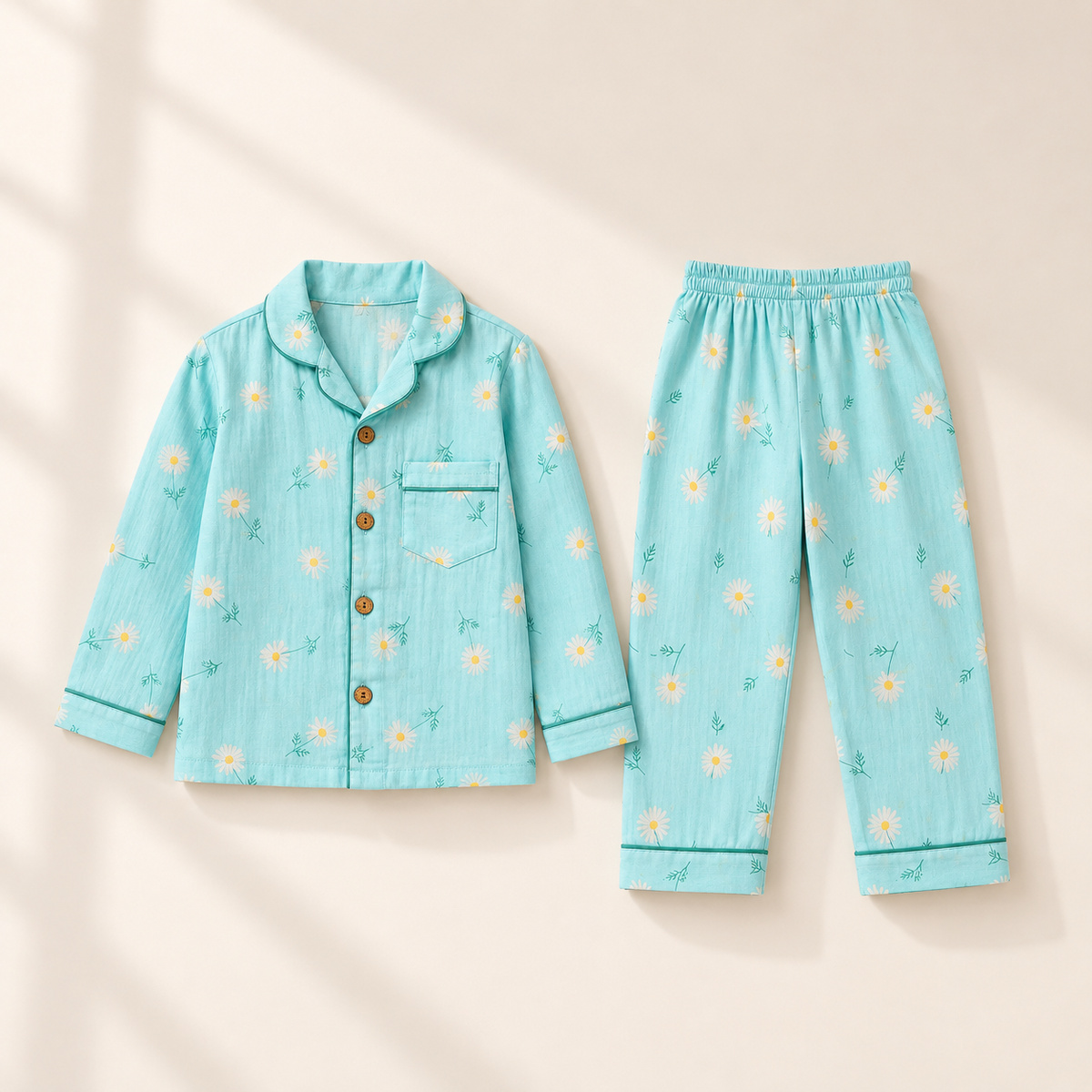 Bamboo Cotton Night Suit - Aqua Daisy