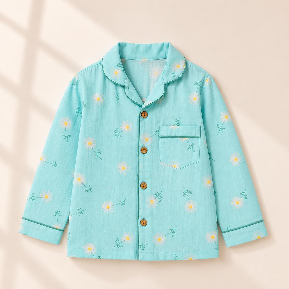 Bamboo Cotton Night Suit - Aqua Daisy