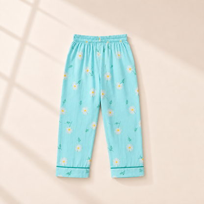 Bamboo Cotton Night Suit - Aqua Daisy