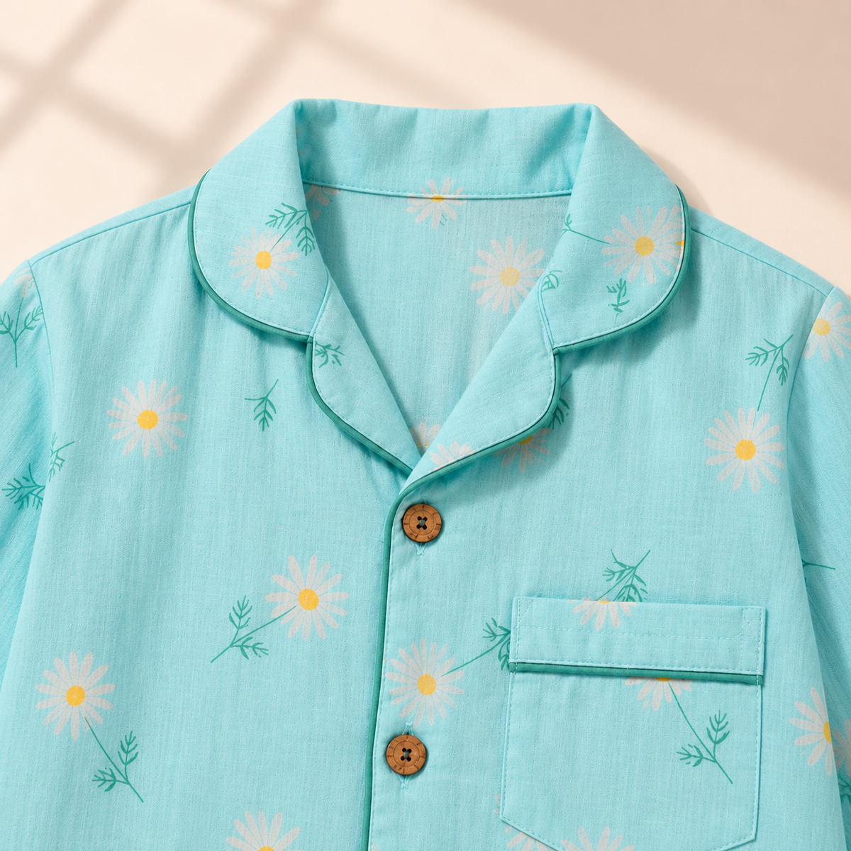 Bamboo Cotton Night Suit - Aqua Daisy
