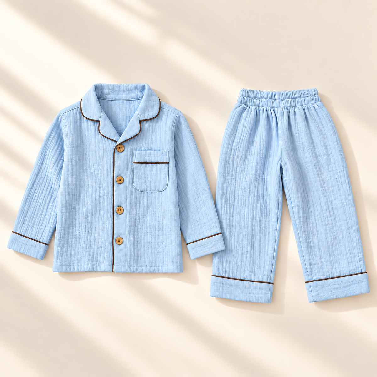 Unisex Crinkle Muslin Night Suit - Dusky Blue