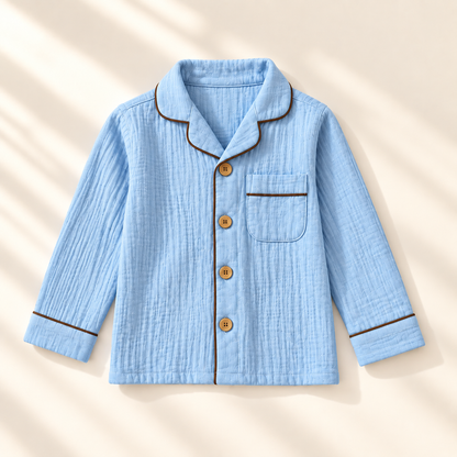 Unisex Crinkle Muslin Night Suit - Dusky Blue