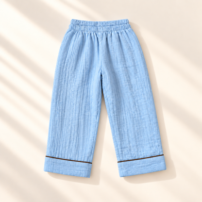 Unisex Crinkle Muslin Night Suit - Dusky Blue