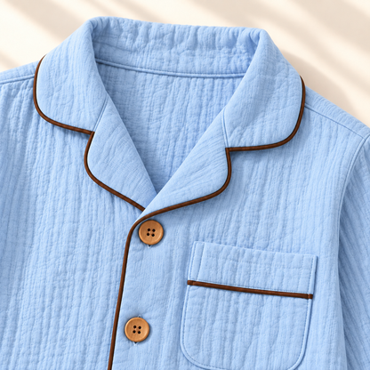 Unisex Crinkle Muslin Night Suit - Dusky Blue