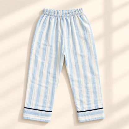 Unisex Crinkle Muslin Night Suit - Sky & Cream