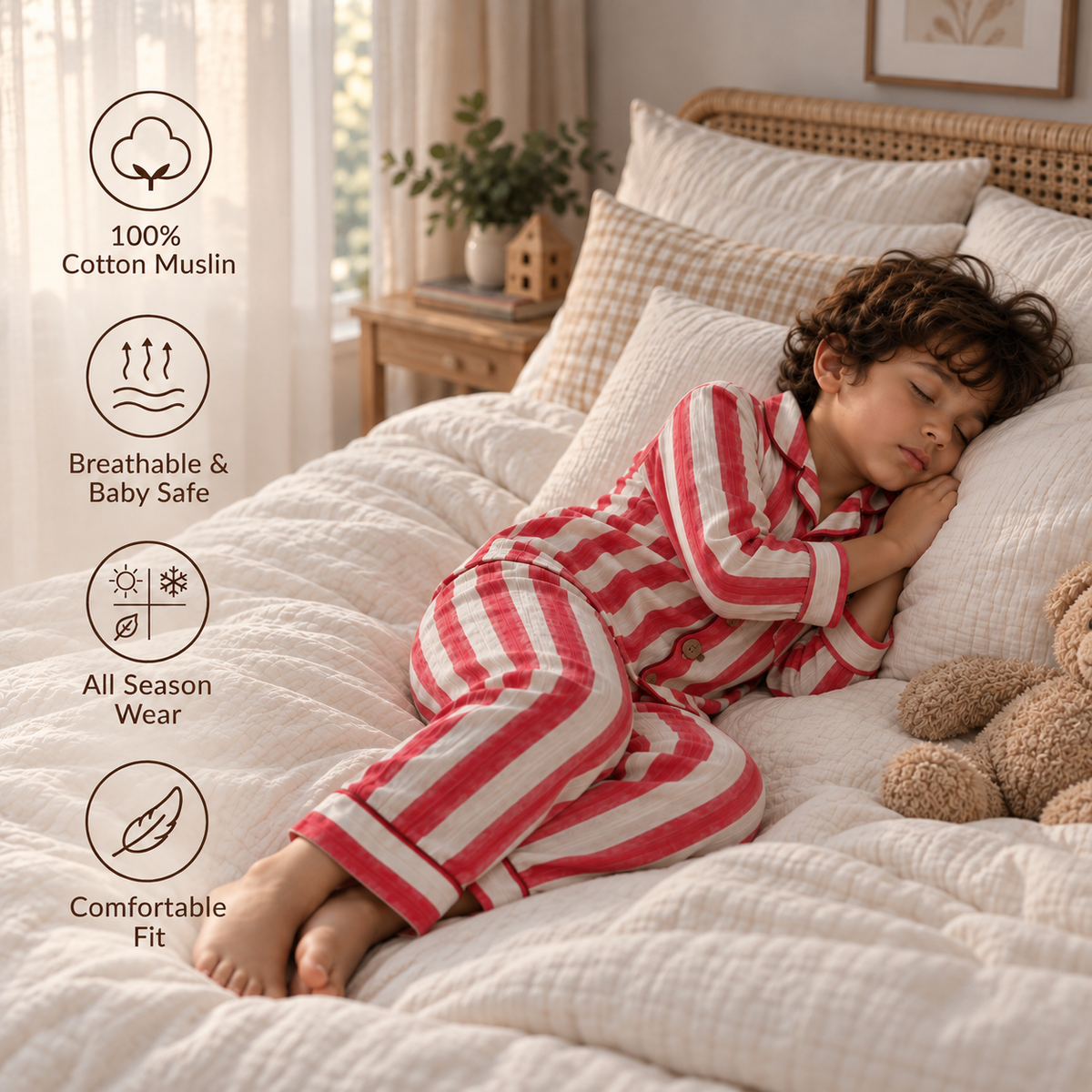 Unisex Crinkle Muslin Night Suit - The Red Velvet