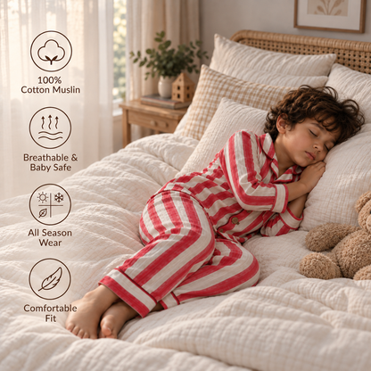 Unisex Crinkle Muslin Night Suit - The Red Velvet
