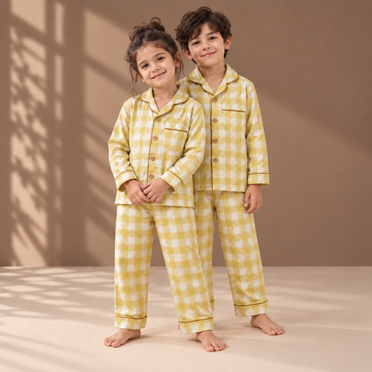Unisex Crinkle Muslin Night Suit - Sunlit Check