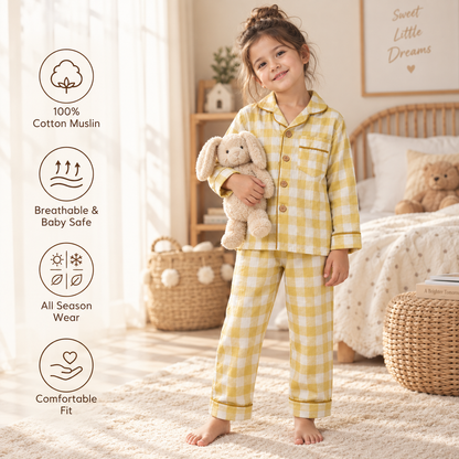 Unisex Crinkle Muslin Night Suit - Sunlit Check