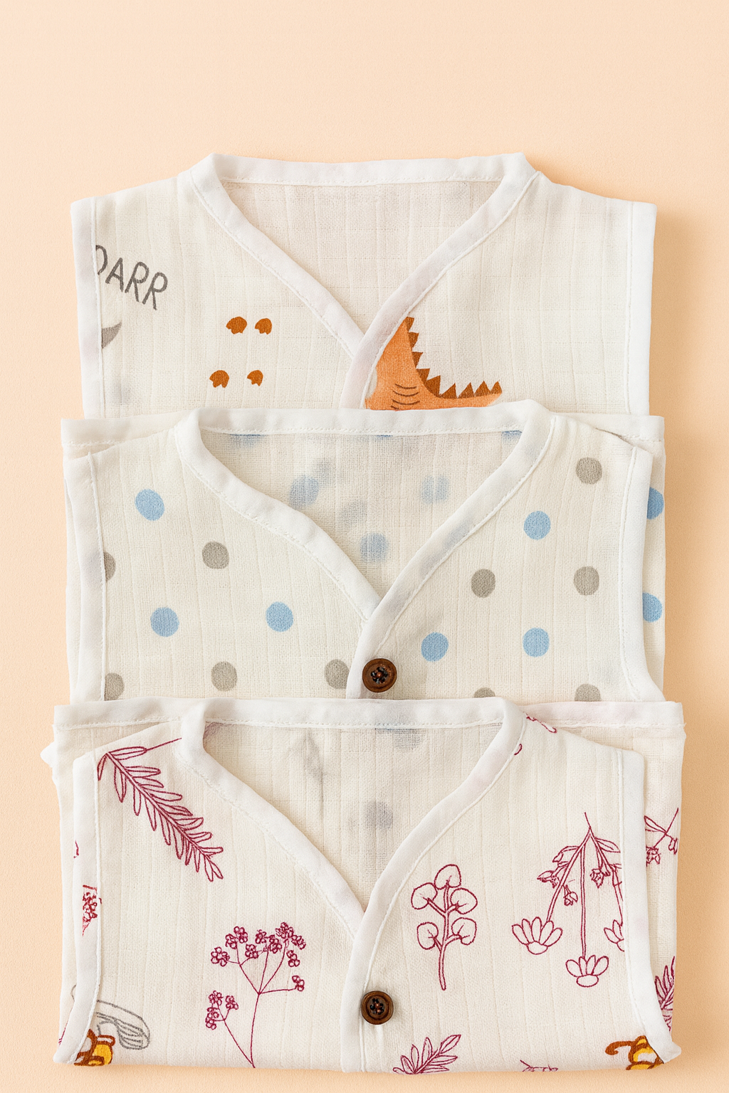 3pcs - Organic muslin sleeve less jabla- Jungle Joy