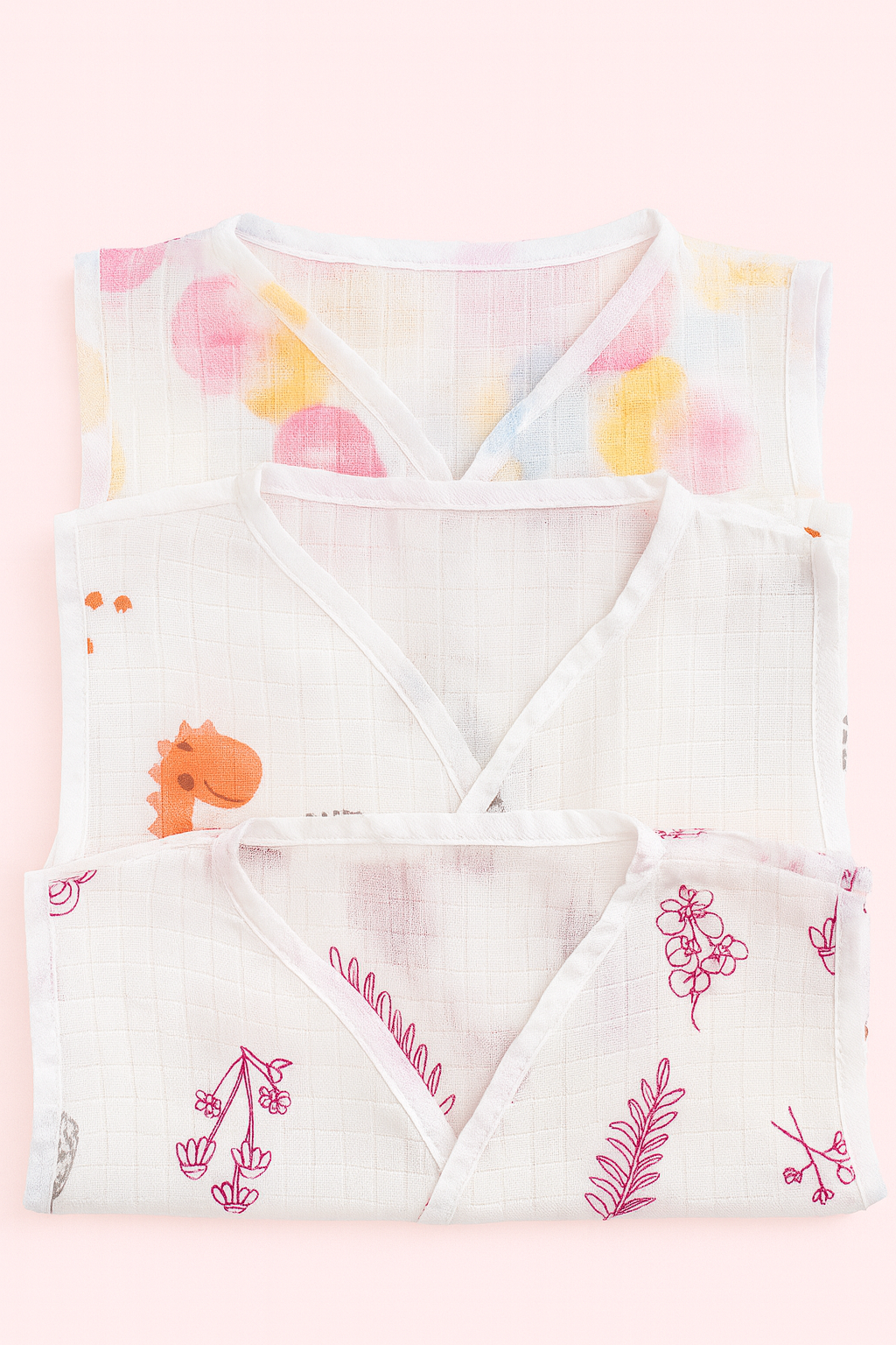 3pcs - Organic Muslin Frock Jabla- Forest combo