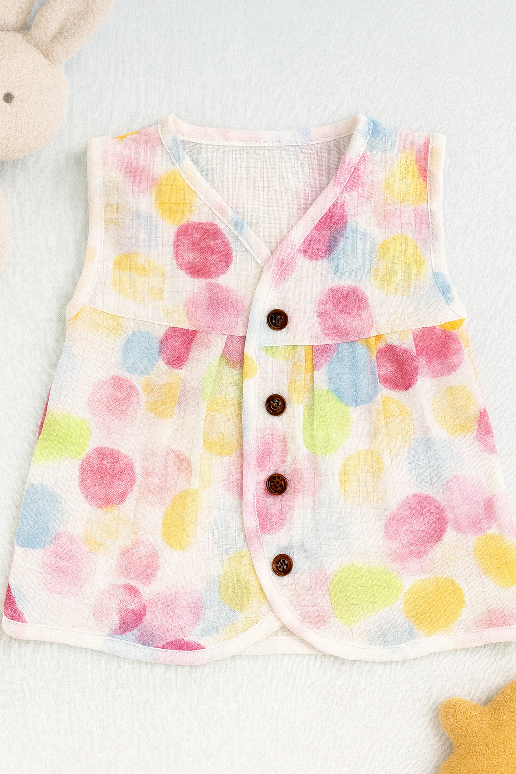 Organic Muslin Frock Jabla- Rainbow bubbles