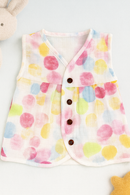 Organic Muslin Frock Jabla- Rainbow bubbles