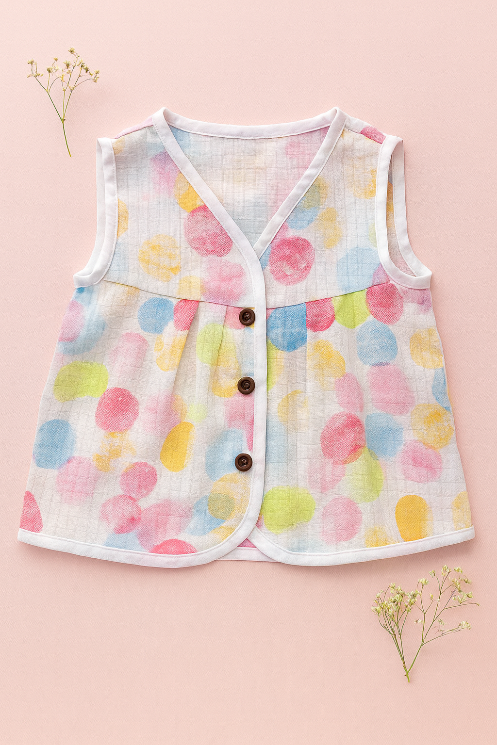 Organic Muslin Frock Jabla- Rainbow bubbles