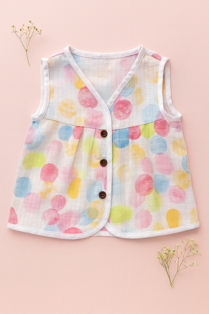 Organic Muslin Frock Jabla- Rainbow bubbles