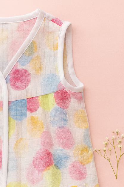 Organic Muslin Frock Jabla- Rainbow bubbles