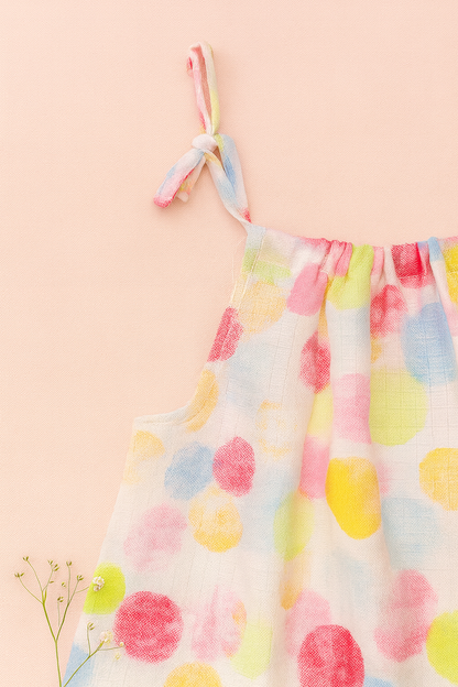 Rainbow bubbles- Organic Muslin Knot Frock.