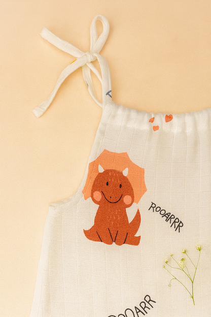 Tiny Dino- Organic Muslin Knot Frock.