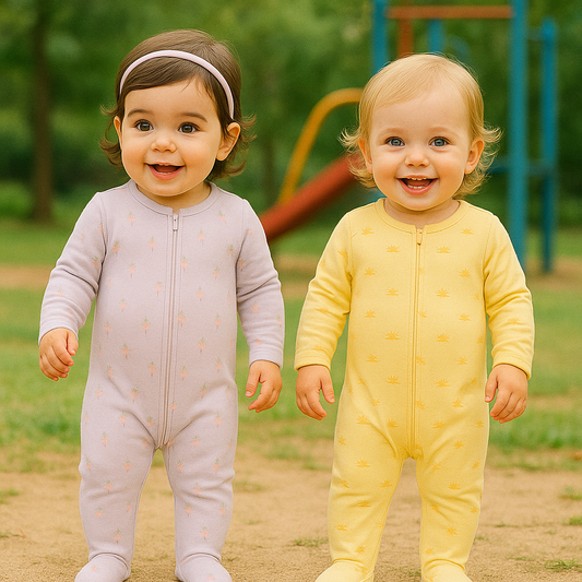 Organic Baby Romper 2-Piece Set – Ivory & Yellow