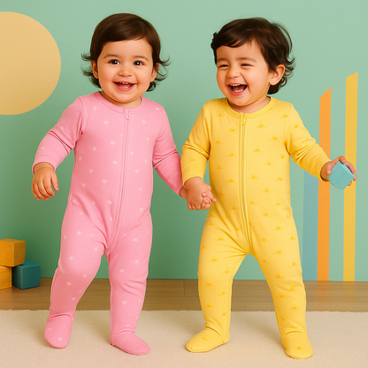 Organic Baby Romper 2-Piece Combo – Yellow & Pink