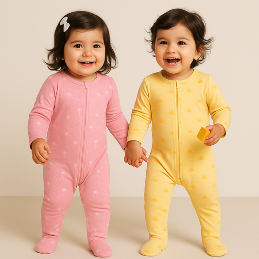 Organic Baby Romper 2-Piece Combo – Yellow & Pink