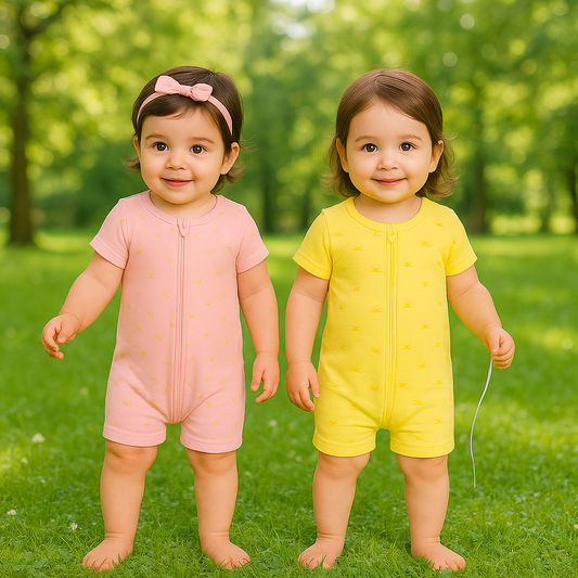 Organic Baby Romper 2-Piece Combo – Pink & Yellow