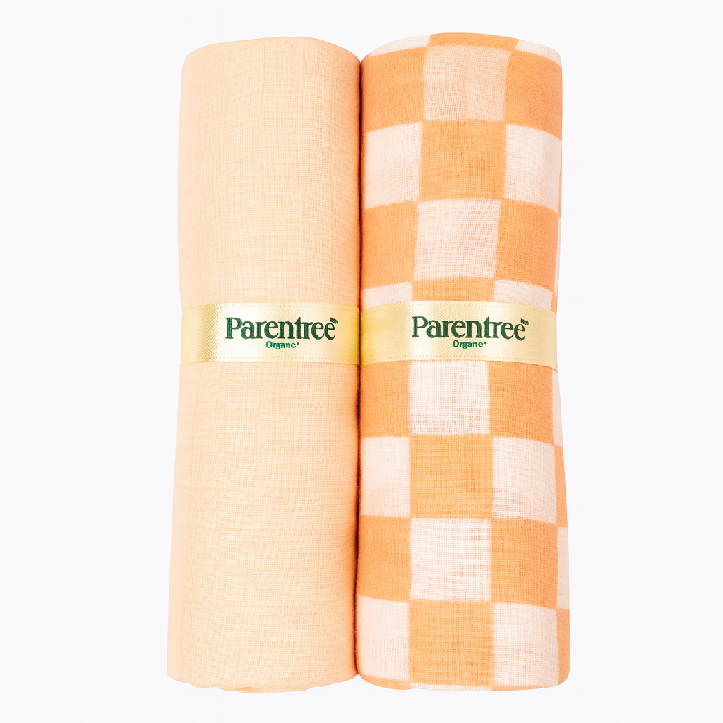 Organic muslin Swaddle 2 pcs - Gingham Peach