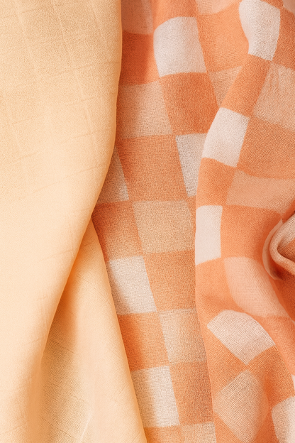 Organic muslin Swaddle 2 pcs - Gingham Peach