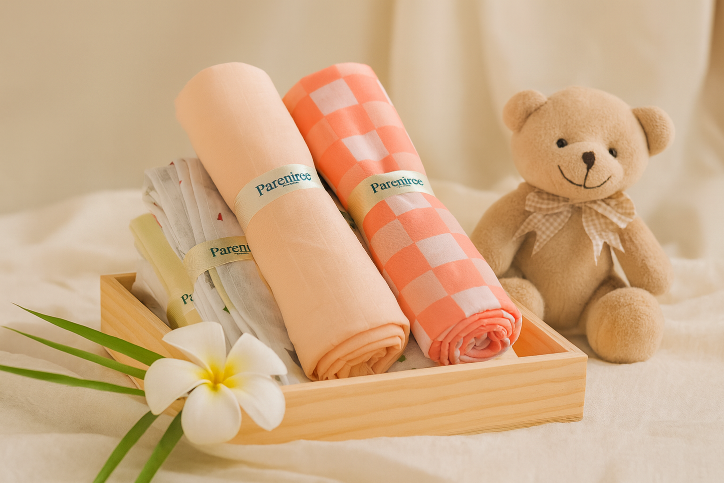 Organic muslin Swaddle 2 pcs - Gingham Peach