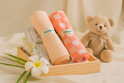 Organic muslin Swaddle 2 pcs - Gingham Peach