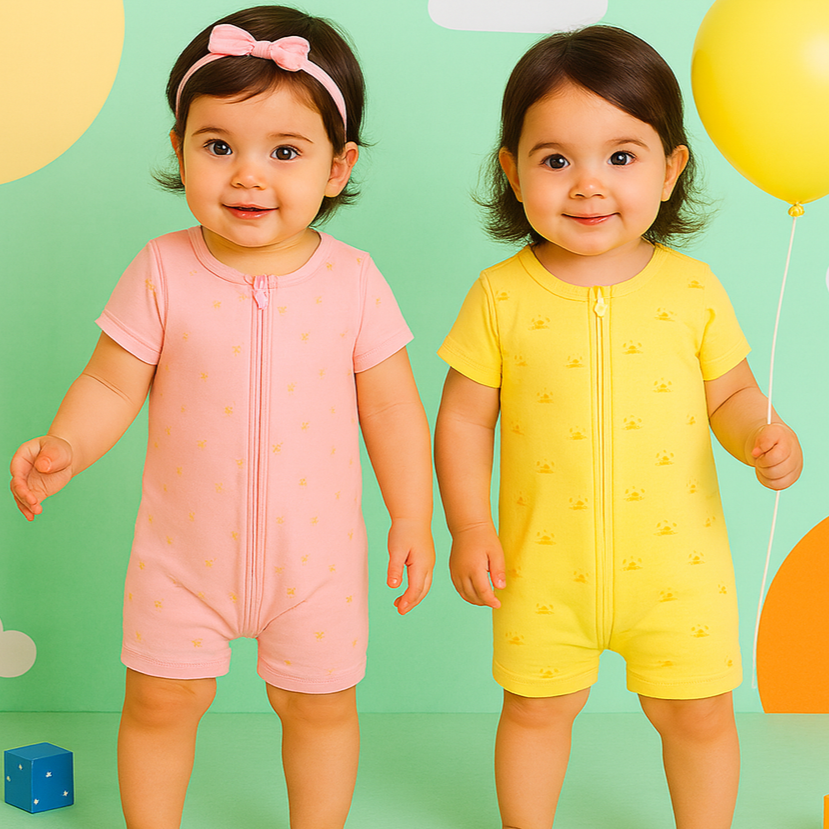 Organic Baby Romper 2-Piece Combo – Pink & Yellow