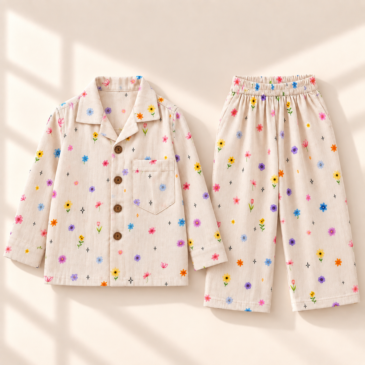 Unisex Bamboo Cotton Night Suit - Petal Bloom