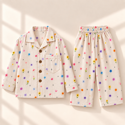 Unisex Bamboo Cotton Night Suit - Petal Bloom