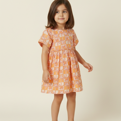 Crinkle Muslin Frill Frock- Tropical