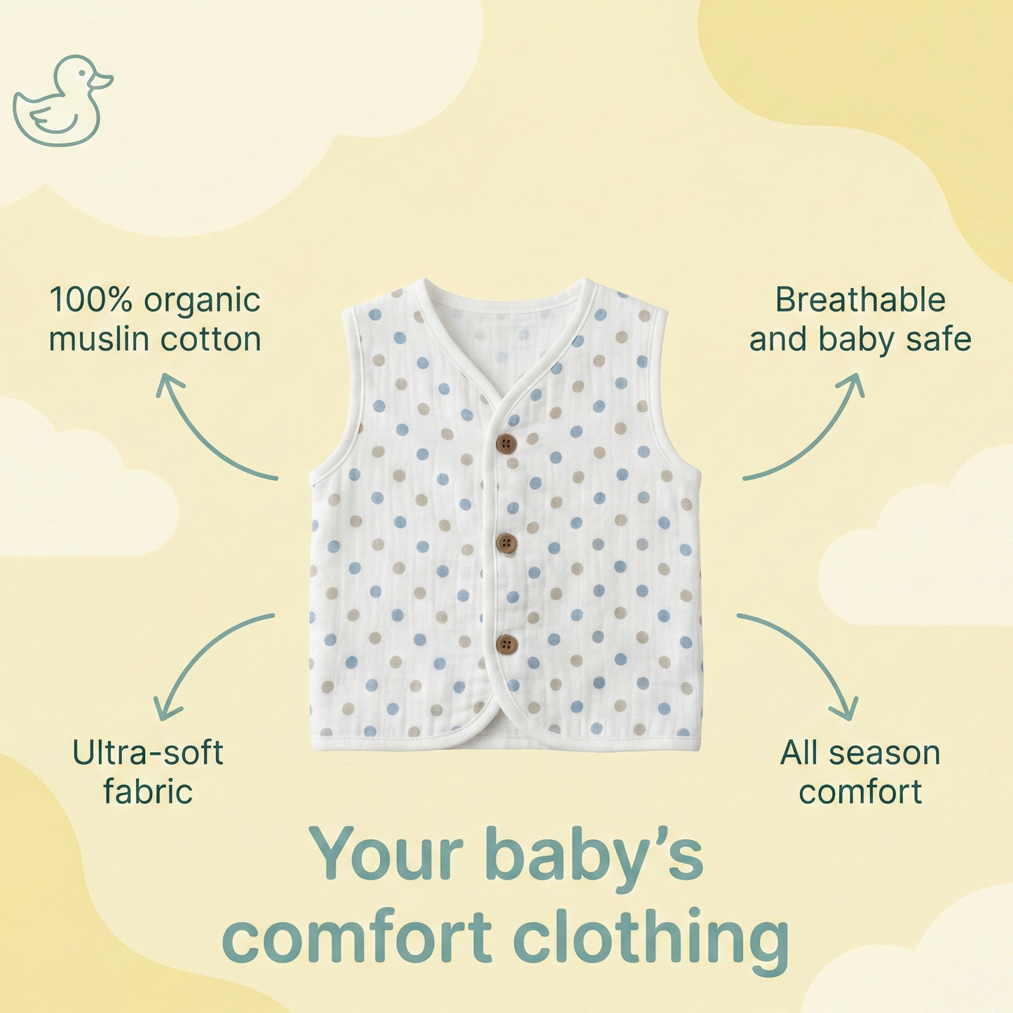 Organic Muslin Unisex Sleevless Jabla - Polka Dot
