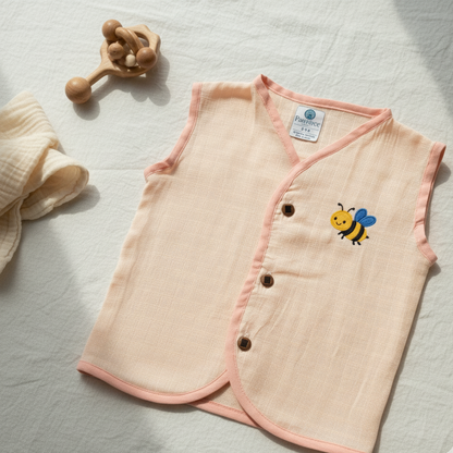 3pcs - Organic muslin sleeve less jabla- Pastel Pack