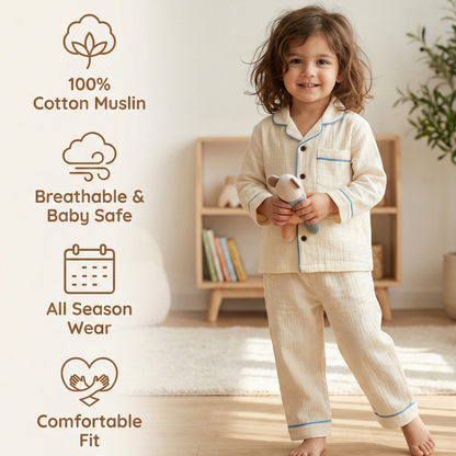 Unisex Soft Crinkle Muslin Night Suit - Butter Yellow