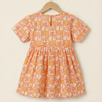 Crinkle Muslin Frill Frock- Tropical