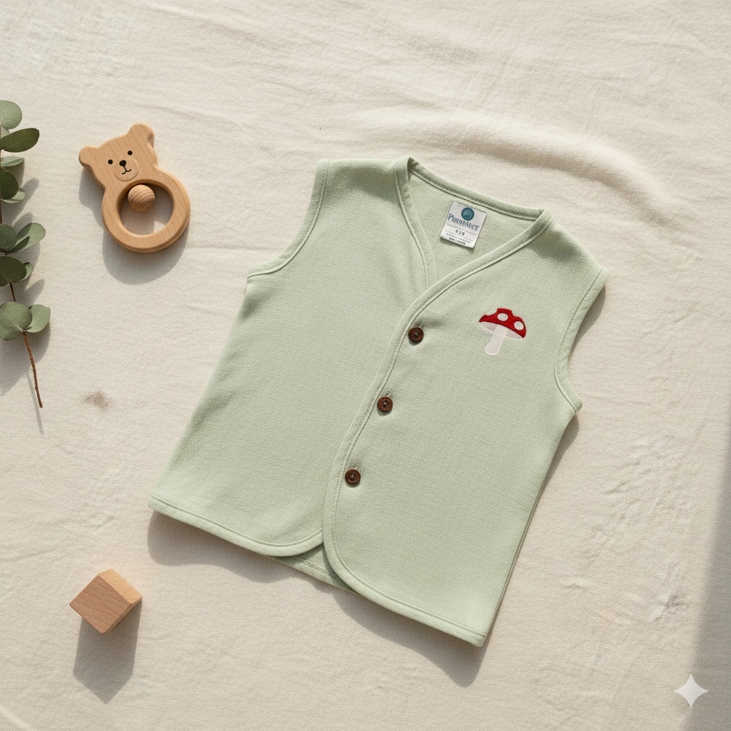 Organic Muslin Sleevless Jabla - Mushroom Mist